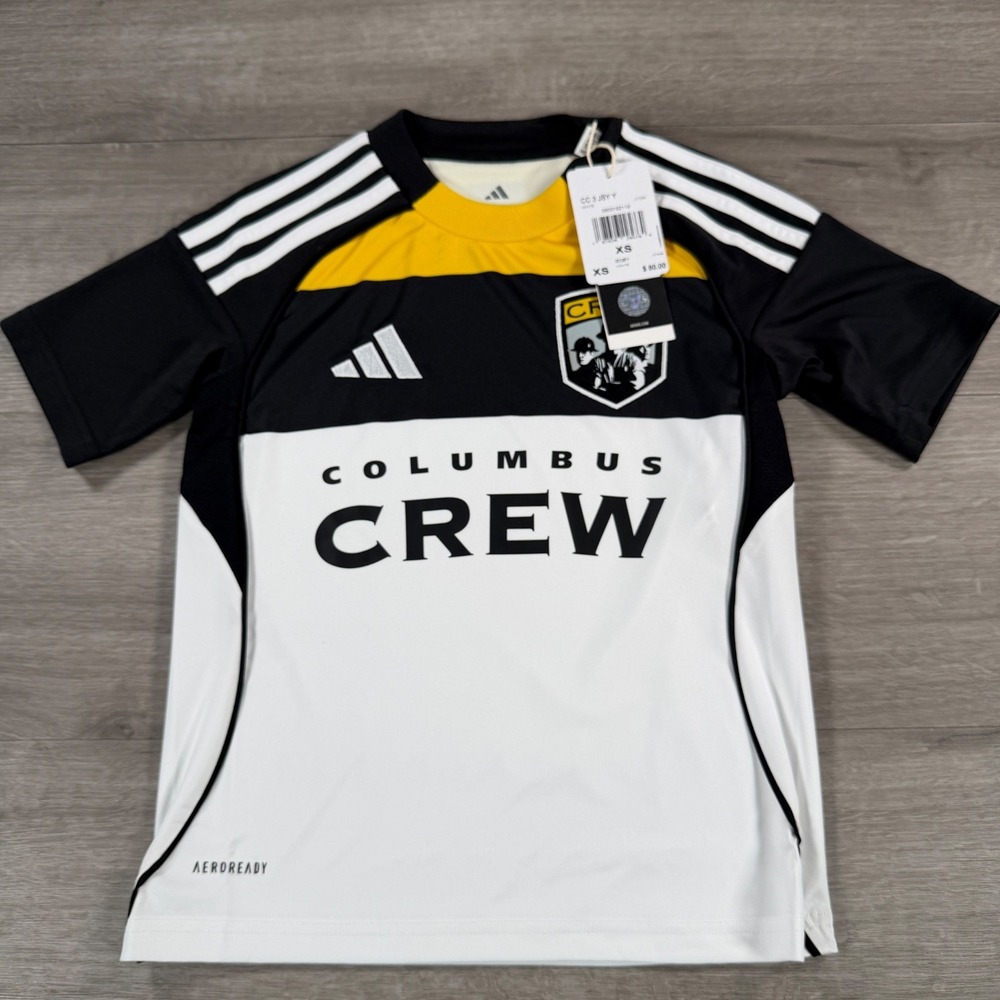Adidas Columbus Crew MLS Soccer Jersey Youth Size XS White Black Gold JI7339